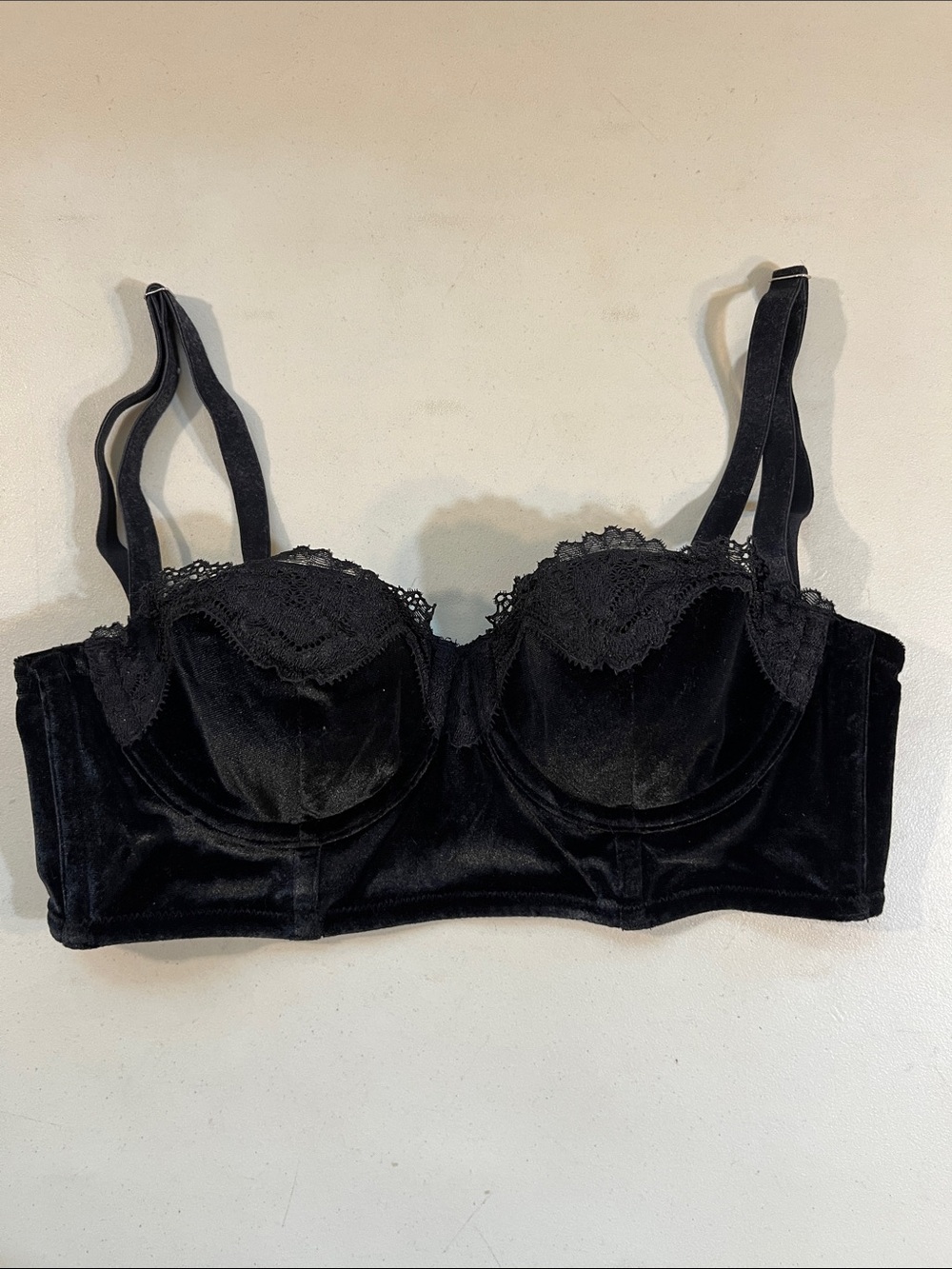 Victoria's Secret Black Velvet Lace Longline Bra